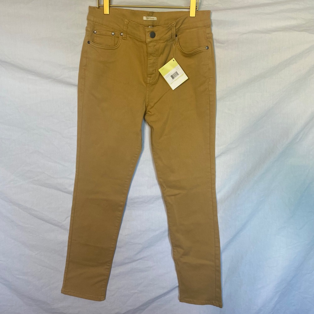 Barbour Essential Slim Trouser Mustard Tan Pants Womens Size 16 RG NWT